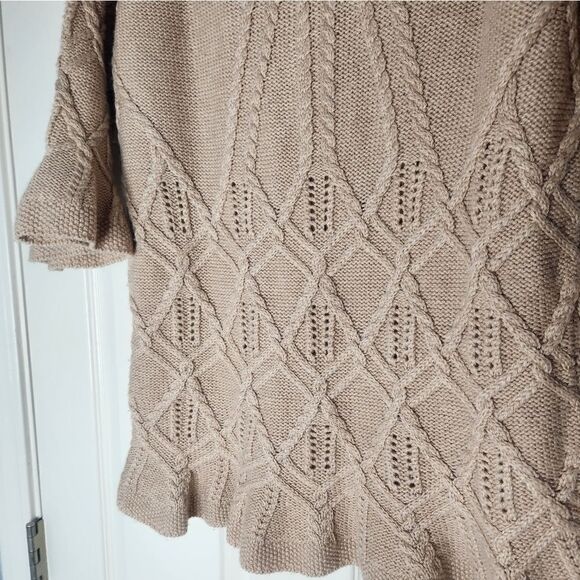 Moda International XL BeigeSnugFit WoolBlendCableKnit 3/4Sleeve Women’s Sweater - Picture 8 of 11